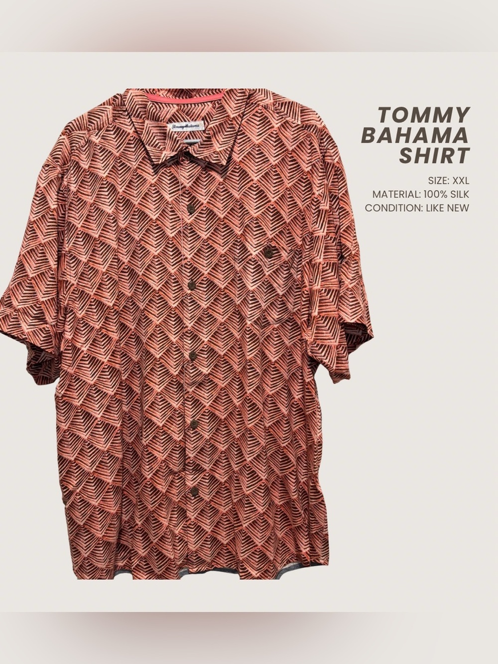 Tommy Bahama Coral and Black Geometric Short-Sleeve Button-Down Shirt, XXL
